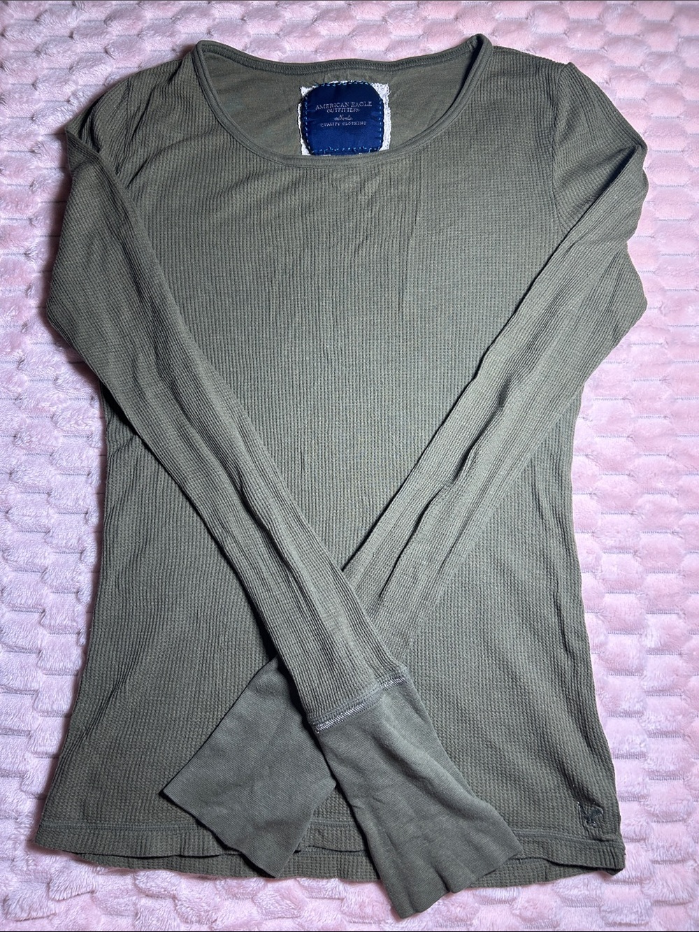 Y2K American Eagle Outfitters Olive Ribbed Long Sleeve Top